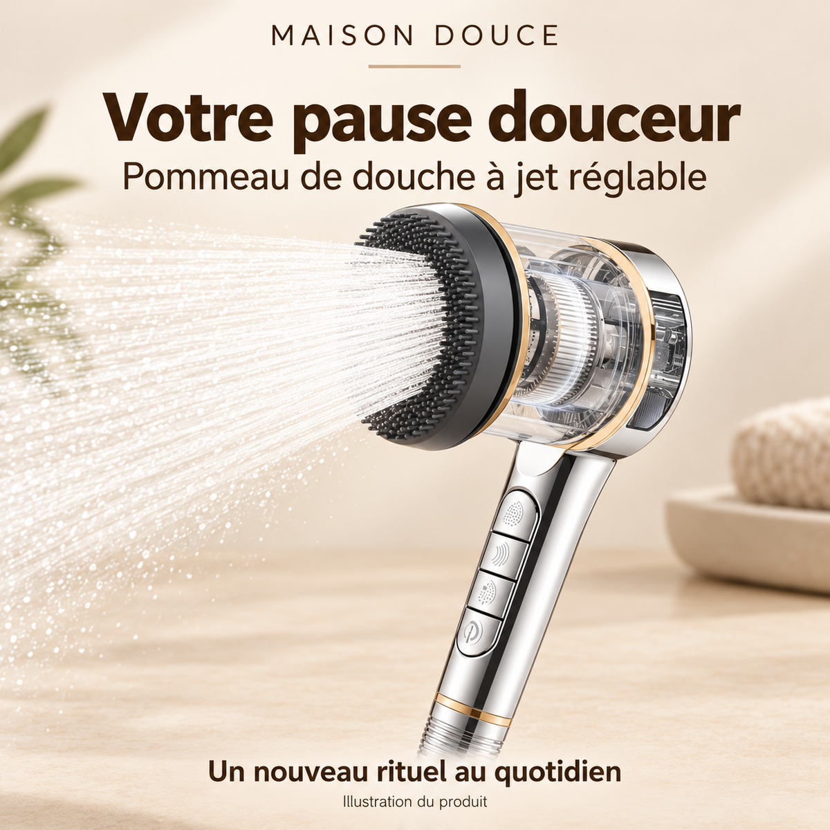 Kit de douche à jet réglable et accessoires — Pause douceur