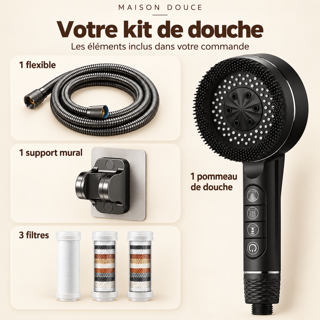 Kit de douche à jet réglable et accessoires — Pause douceur